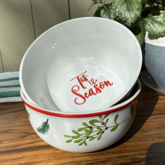 2 Porcelain Bowls Tis the Season Royal Norfolk Christmas Holly - Picture 3 of 13